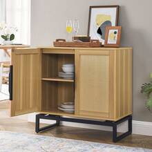 Rattan 2 Door Cabinet,With 1 Adjustable Inner Shelves - Màu Khaki - Xem 6