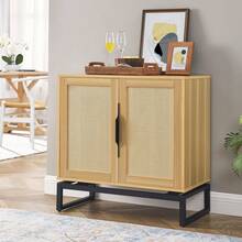 Rattan 2 Door Cabinet,With 1 Adjustable Inner Shelves - Màu Khaki - Xem 5