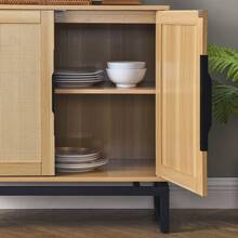 Rattan 2 Door Cabinet,With 1 Adjustable Inner Shelves - Màu Khaki - Xem 8