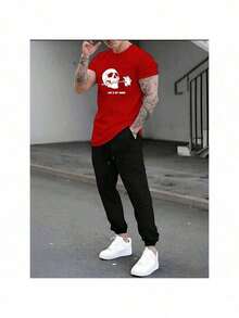 Men T-Shirt Co-Ords - Red - View 1