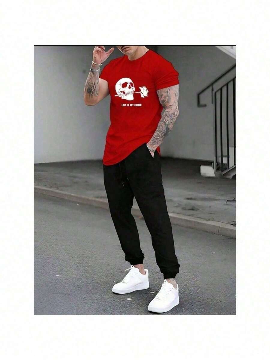Men T-Shirt Co-Ords - Red - View 1