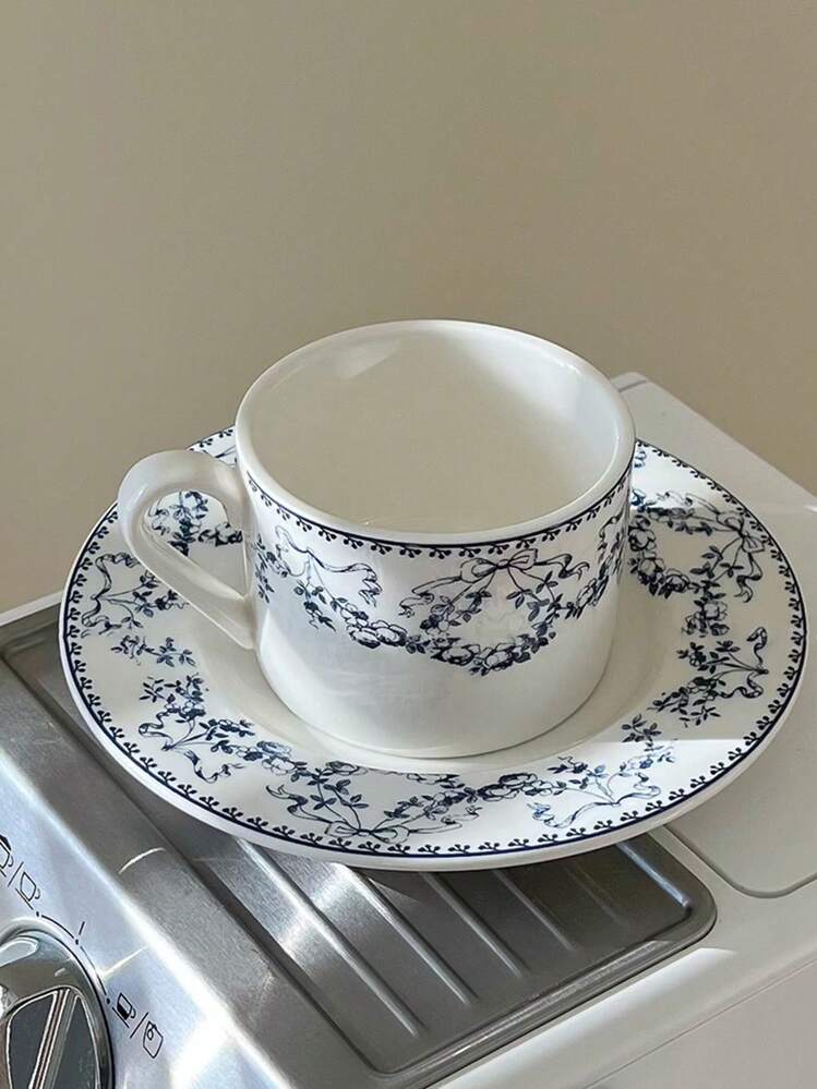 1 Set (Cup+Saucer) Of Chinese Vintage Style Blue Floral Porcelain Cup & Saucer, Elegant Coffee & Dessert Plate, Antiquity Tea Cup & Saucer For Afternoon Tea - Blue and White - View 12