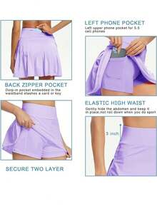 Women's 2 In 1 Running Skirt With Built-In High Waist Lycra Shorts With Ruffles Quick Dry For Golf Yoga Training - Lilac Purple - View 3