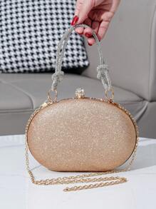 Vincy亮片手袋 迷你閃爍晚宴包 帶鑽石裝飾 - 香檳色 - 查看 7