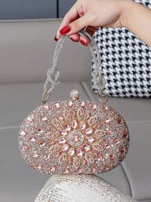 Vincy亮片手袋 迷你閃爍晚宴包 帶鑽石裝飾 - 香檳色 - 查看 1