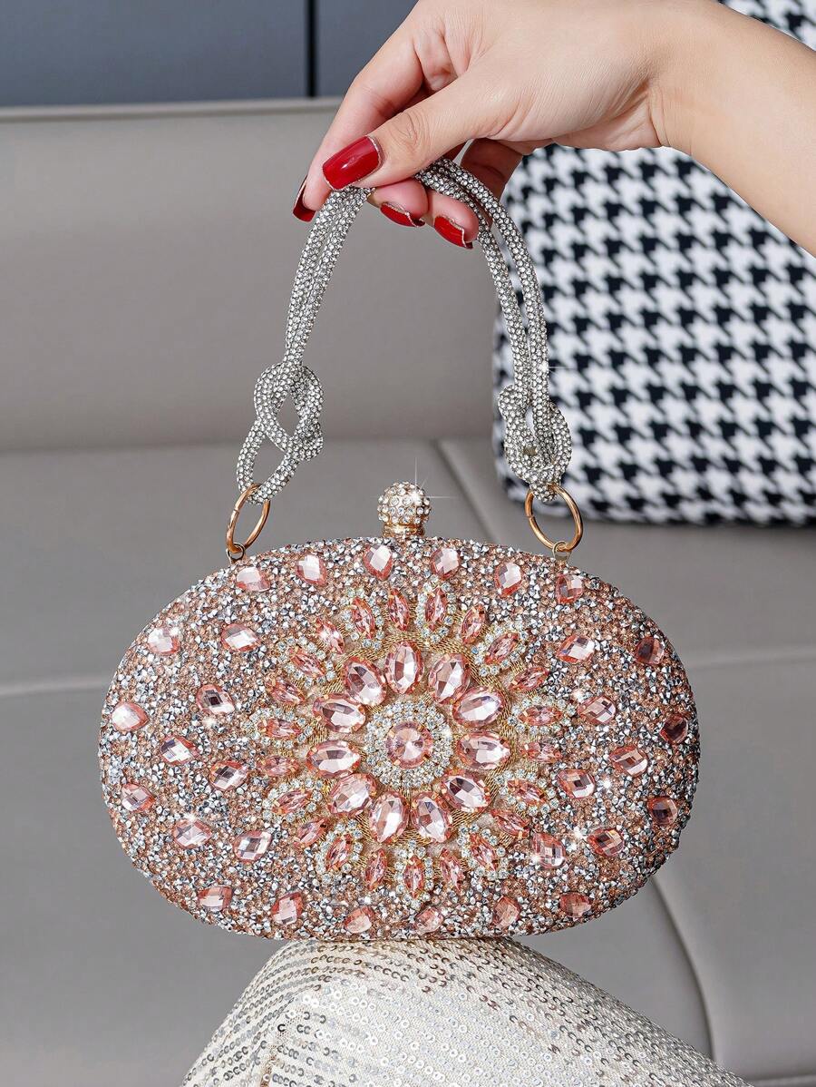 Vincy亮片手袋 迷你閃爍晚宴包 帶鑽石裝飾 - 香檳色 - 查看 1