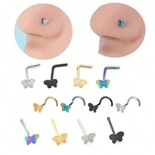 4入組（分別為五角星、正方形、心形和圓形）小鼻釘,帶鑽石閃耀唇釘,不鏽鋼穿身飾品,銀質鼻釘,多功能耳飾套組 - 彩色 - 查看 1