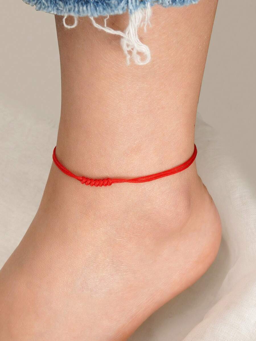 1 Pieza Creativo Vintage Siete Nudos Hilo Rojo De La Suerte Tejido Tobillera Para Mujeres - Rojo - Ver 1