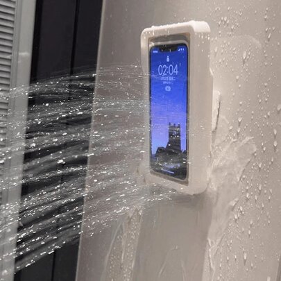 1个壁挂式防水手机壳，适用于浴室，防雾、兼容触摸屏、可旋转设计，家居浴室装饰，浴室收纳，秋季装饰，返校季浴室配件