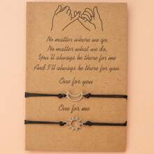 2pcs Creative & Concise Alloy Sun And Moon Weaving Friendship Couple Card Bracelet For Women - Sun and Moon - View 2
