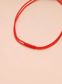 1 Pieza Creativo Vintage Siete Nudos Hilo Rojo De La Suerte Tejido Tobillera Para Mujeres - Rojo - Ver 3