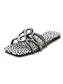 女士平底凉鞋，时尚简约性感优雅华丽一脚蹬沙滩凉鞋，2024 年新款亮片蛇纹，黑色 - 黑色 - 查看 8