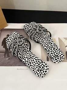 女士平底凉鞋，时尚简约性感优雅华丽一脚蹬沙滩凉鞋，2024 年新款亮片蛇纹，黑色 - 黑色 - 查看 5