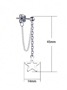 1pair Stainless Steel Hollow Out Star Pendant Front Back Hypoallergenic Pin Earrings - Silver - View 4