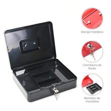 Money Safe Box With Keys And Security Lock Money Box With Money Tray, Metal Lock With Key Lock For Security - Black - View 3