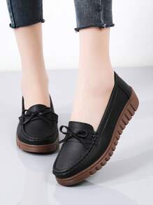 Bow Tie Loafers Flats 2025 Spring New Slip-On Casual Soft Bottom Non-Slip Women Flats - Black - View 2
