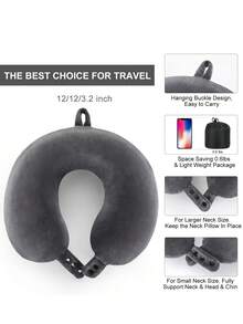 Memory Foam Travel Neck Pillow, Best Airplane Pillow With Soft Adjustable Head Support, Suitable For Airplane, Car And Home Recliner - Grey - View 5