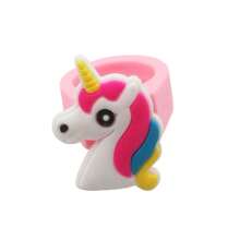 6pcs Silicone Unicorn Rings Happy Birthday Party Decoration Toys DIY Finger Rings Toys Soft PVC Cartoon Rings Design Asst - Multicolor - View 4