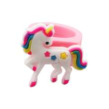 6pcs Silicone Unicorn Rings Happy Birthday Party Decoration Toys DIY Finger Rings Toys Soft PVC Cartoon Rings Design Asst - Multicolor - View 5