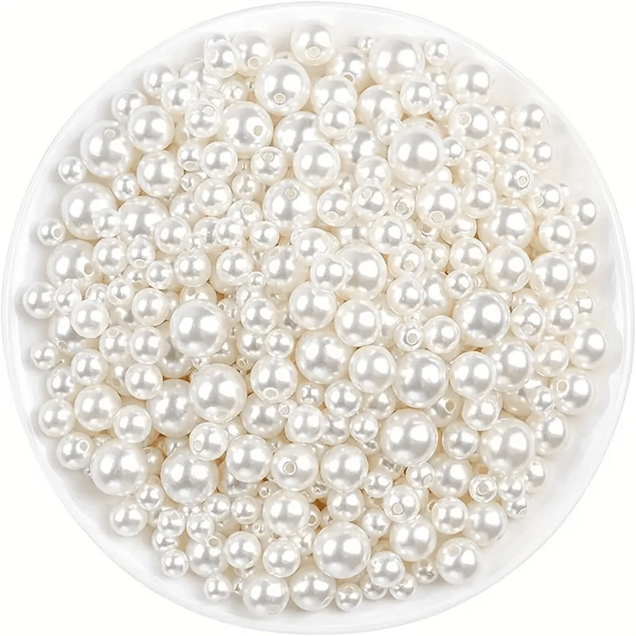 Paquete de 100 piezas Cuentas de perlas falsas de tamaños surtidos 4/5/6/8mm/0.16-0.3 pulgadas con agujero para accesorios de mujeres, collares, pulseras, cadenas, espaciadores, aretes y decoración