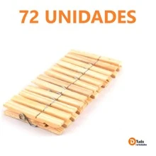 Kit 72 Prendedor De Roupas, Madeira , Embalagem c/ 72 Unidades - Bege - Visão 3