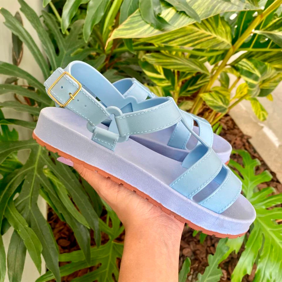 Women Flat Sandals - Màu xanh lam - Xem 1