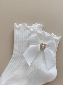 2pairs/Set Cute Baby & Student Pearl & Bow Decorated Short Socks With Sweetheart Top And Matched With Leather Shoes Or Princess Dress For Girls