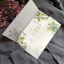 10Set Green Leaves Vellum Wedding Invitation Card Set With Blank Sheet And Pearl Rhinestone And Envelope - Multicolor - View 4