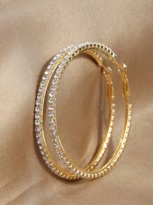 1pair Fashionable & Concise 6.0cm Rhinestone Elegant Women's Hoop Earrings - Silver - View 12