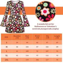 5Pcs 70s 80s Women Hippie Costume Set Disco Outfit Women And Girls Peace Sign Earring Necklace Headband Dress For Party Cosplay, (Random Pattern Position) Halloween Christmas Prom