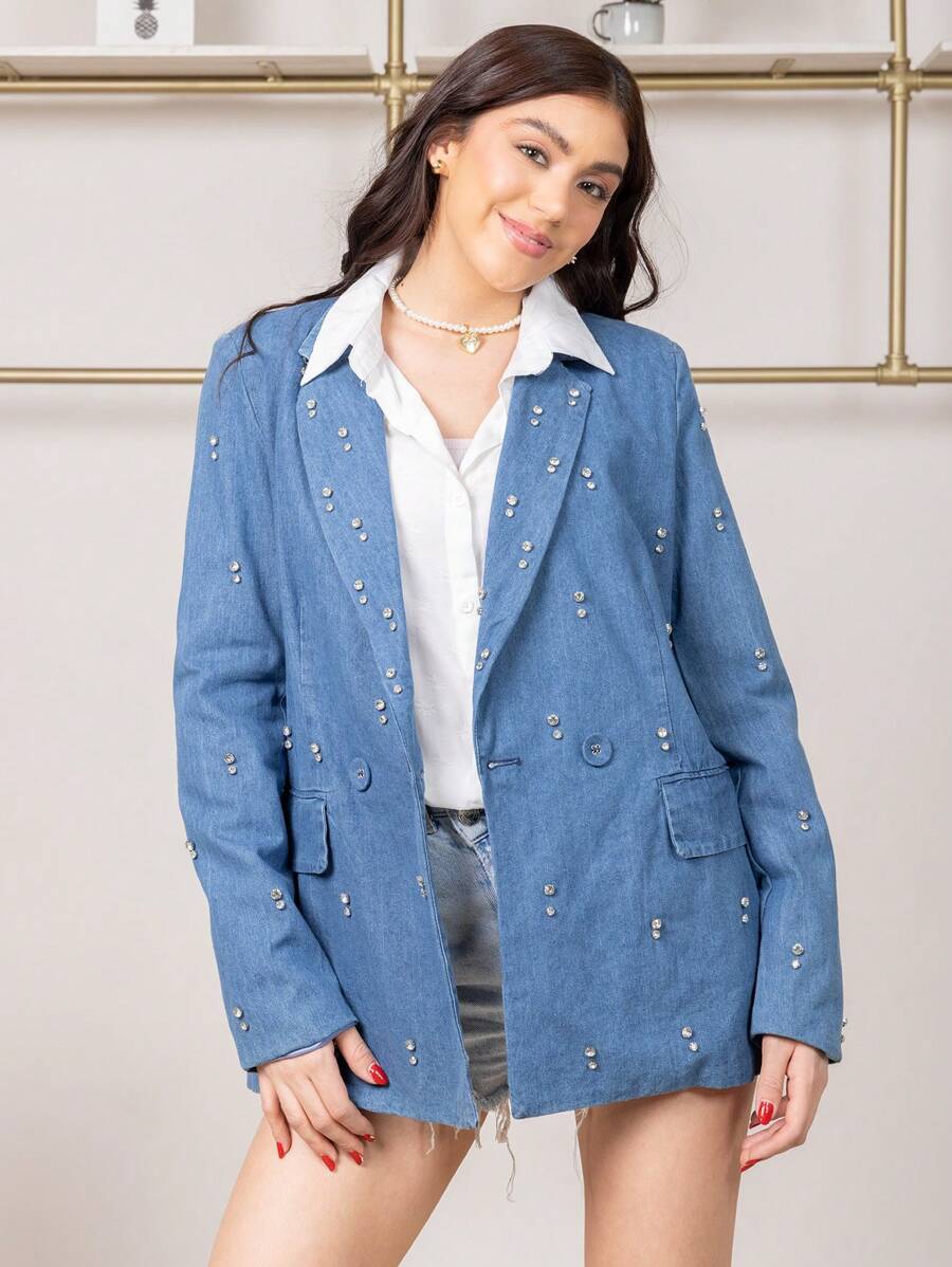RED MARINE Lapel Design Double Breasted Blazer - Blue - View 1