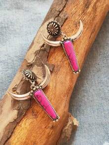 1pair Vintage Western Style Earrings, Matched With Multicolor Stones, Cowboy Theme - Bull Head - View 9