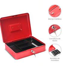 Caja de Seguridad para Dinero con Llaves y Cerradura de Seguridad Caja de dinero con bandeja para dinero, cierre de metal con cerradura de llave para seguridad - Rojo - Ver 3