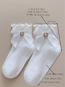 2pairs/Set Cute Baby & Student Pearl & Bow Decorated Short Socks With Sweetheart Top And Matched With Leather Shoes Or Princess Dress For Girls
