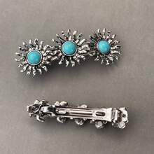 Western Country Style Flower Inlaid Turquoise Occipital Clip, Geometric Boho Fashion Hair Accessories For Women, Hair Clips, Hair Barrettes Claw Clips, School Stuff, Vacation Outfits Woman, Head Accessories, Hairpin - Multicolor - View 5