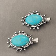 Western Country Style Flower Inlaid Turquoise Occipital Clip, Geometric Boho Fashion Hair Accessories For Women, Hair Clips, Hair Barrettes Claw Clips, School Stuff, Vacation Outfits Woman, Head Accessories, Hairpin - Multicolor - View 8