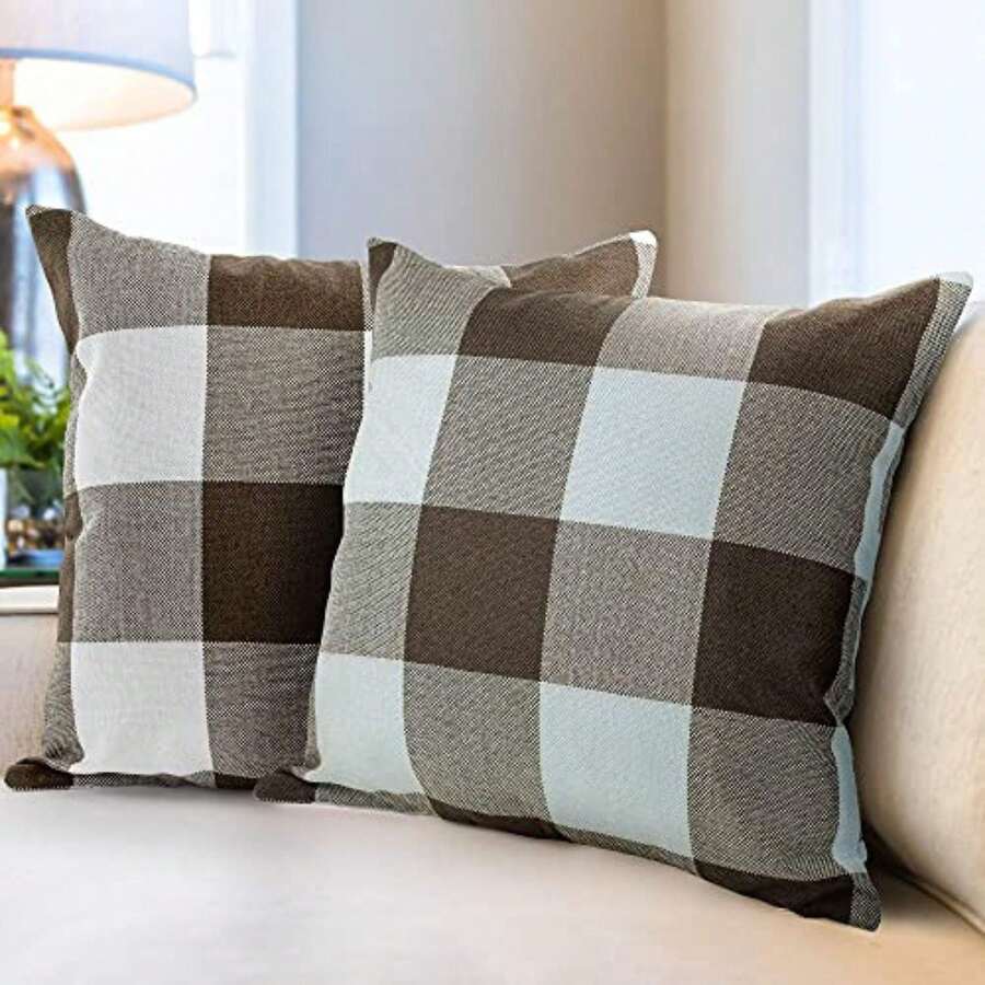 Zulay Home Buffalo Plaid Throw Pillow Covers - Bronze - View 1