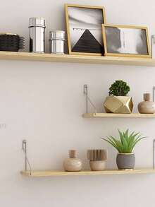 1入組30cm/40cm/50cm/60cm的浮動式架子,帶有古董風格的木製貯物架,用於牆面裝飾（不需鑽孔）,適用於浴室、臥室和廚房 - 黃色 - 查看 3