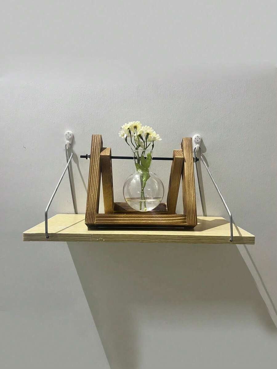 1入組30cm/40cm/50cm/60cm的浮動式架子,帶有古董風格的木製貯物架,用於牆面裝飾（不需鑽孔）,適用於浴室、臥室和廚房 - 黃色 - 查看 1