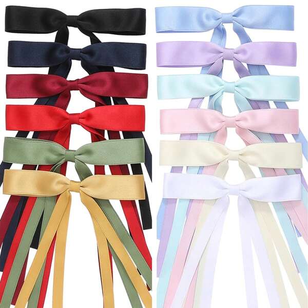 12pcs/Set Hair Accessories For Girls, Long Tail Bow Hair Clips And Headbands With Bow Accessories (Mixed Colours)