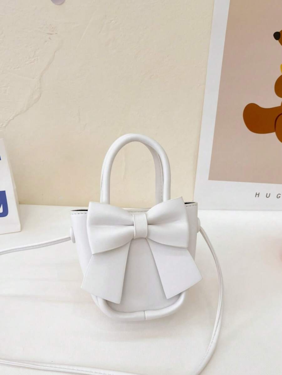 儿童新款蝴蝶结手提包、可爱零钱包、Pu 皮革斜挎包、节日礼物 - 白色 - 查看 1