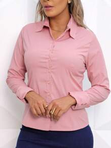 Camisa Manga Longa Slim | Camisete | Moda Evangélica |Blusa Feminina |SOCIAL - Nude - Visão 7