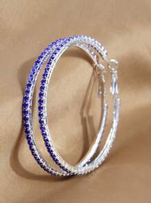 1pair Fashionable Simple 6.0cm Shiny Rhinestone Lady's Hoop Earrings - Gold - View 5