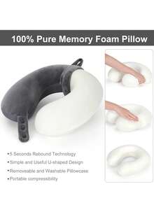 Memory Foam Travel Neck Pillow, Best Airplane Pillow With Soft Adjustable Head Support, Suitable For Airplane, Car And Home Recliner - Grey - View 3