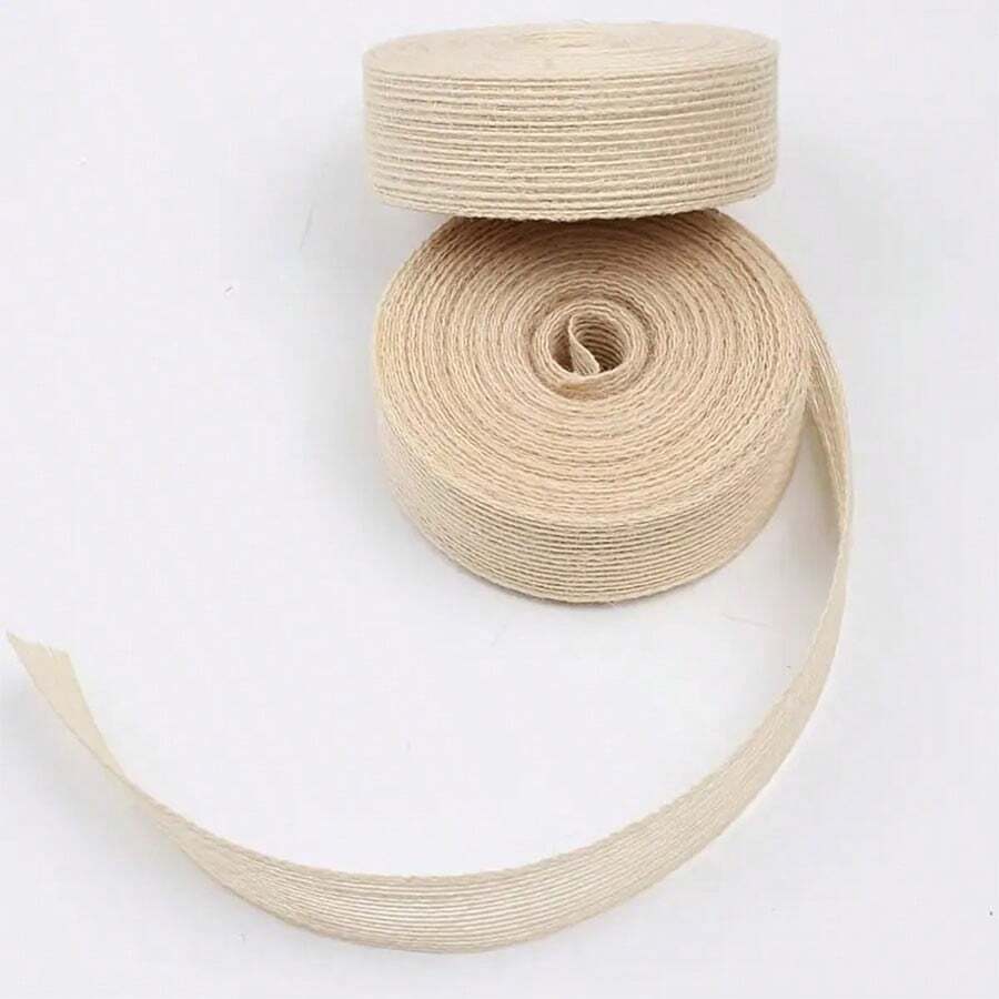 1pc 5Meters Natural Burlap Fabric With Burlap Ribbon For Christmas Tree Gift Wrapping Wedding Event Party Home Bows Crafts Decoration - Beige - View 1