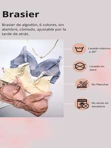 Brasier de algodón, 6 colores, sin alambre, cómodo, ajustable por la parte de atrás - Verde - Ver 9