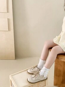 2pairs/Set Cute Baby & Student Pearl & Bow Decorated Short Socks With Sweetheart Top And Matched With Leather Shoes Or Princess Dress For Girls