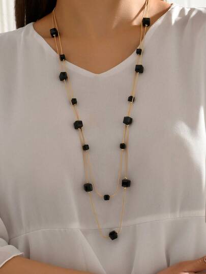 1入組時尚石頭裝飾長項鍊適用於女士日常裝飾