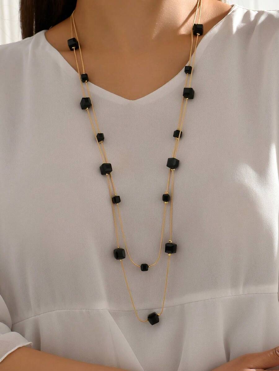 1入組時尚石頭裝飾長項鍊適用於女士日常裝飾