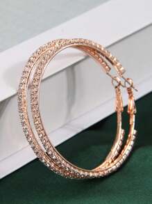 1pair Fashionable & Concise 6.0cm Rhinestone Elegant Women's Hoop Earrings - Silver - View 20